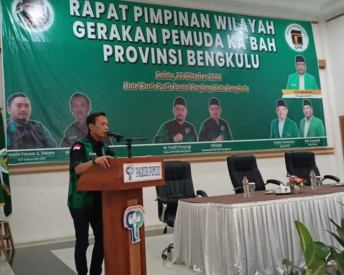 Buka Rapimwil GPK Bengkulu, Sekjen PP GPK: Milenialnya GPK dan PPP adalah Santri